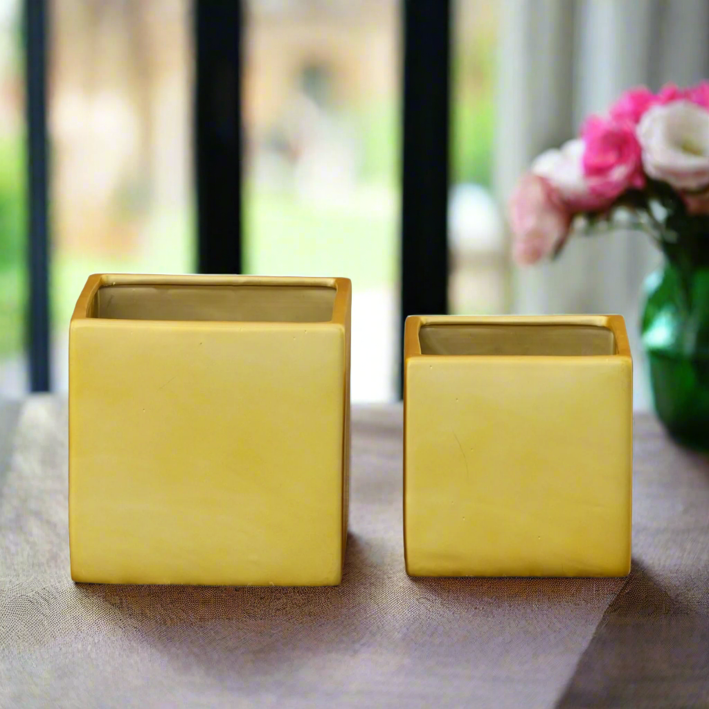 Odette Handcrafted Ceramic Square Planter Set (Set of 2)