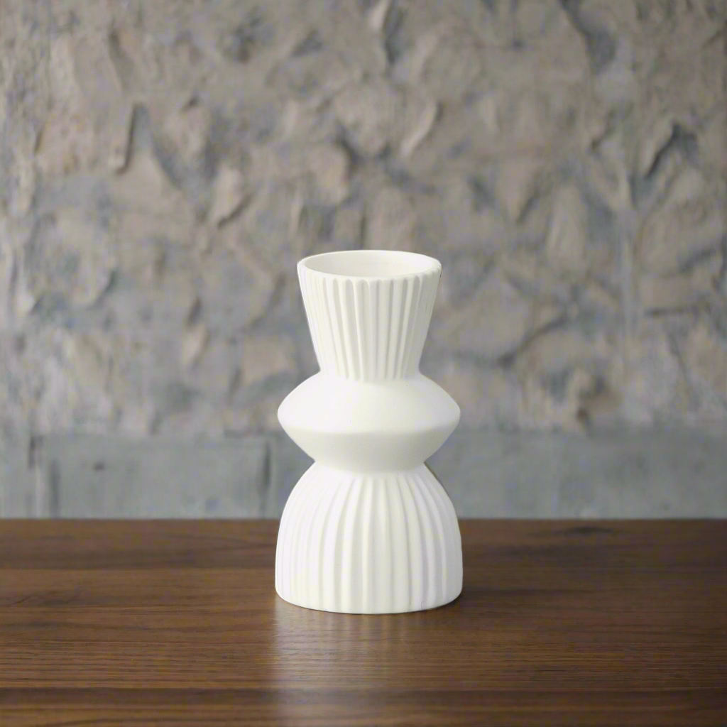 Veridia Ceramic Round Vase with Trumpet Mouth and Debossed Line Column Design