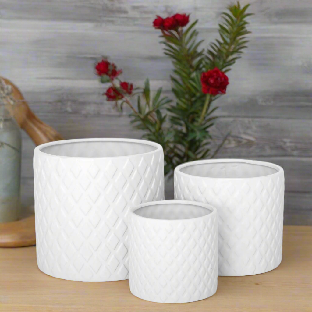 Kavelle Diamond Pattern Ceramic Pot (Set of 3)