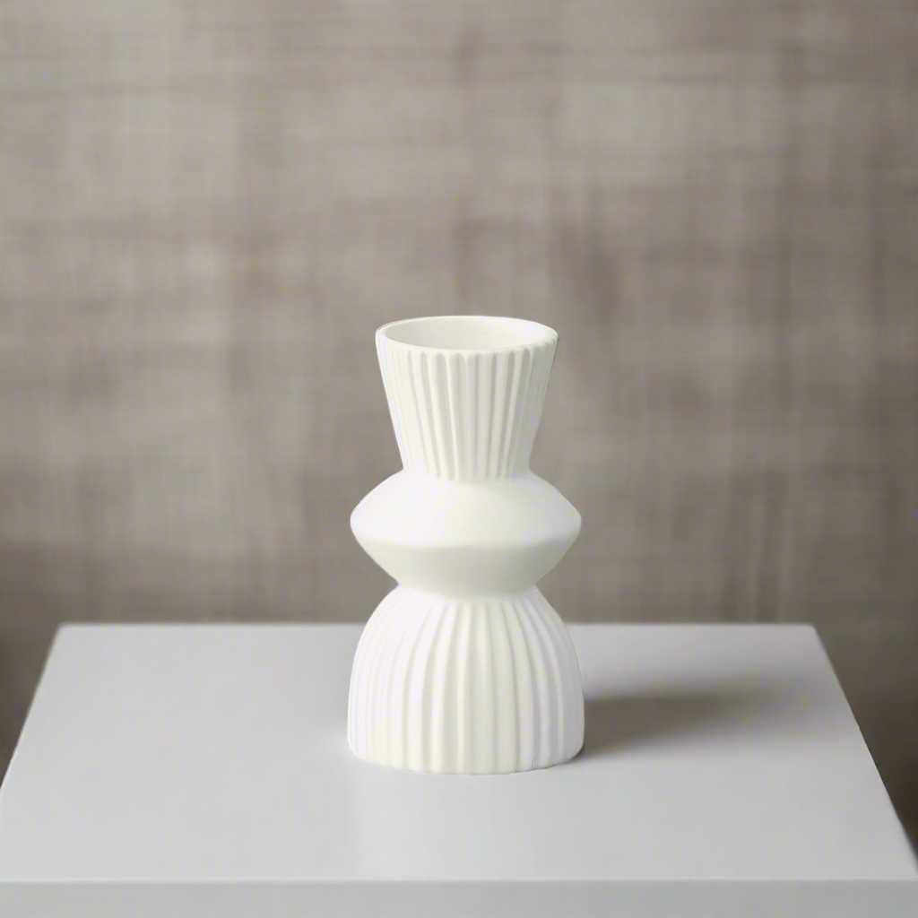 Veridia Ceramic Round Vase with Trumpet Mouth and Debossed Line Column Design