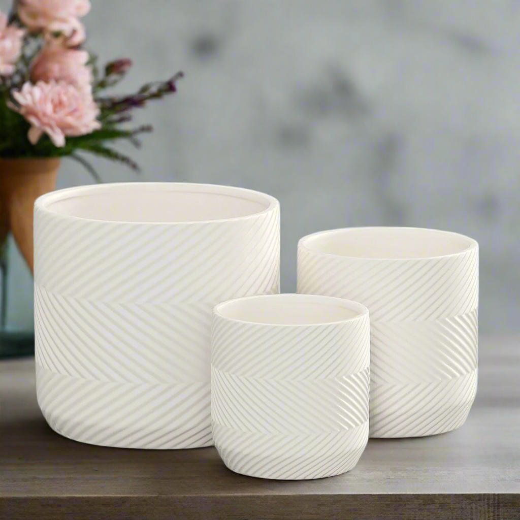 Nelly Diamond Pattern Ceramic Pot (Set of 3)
