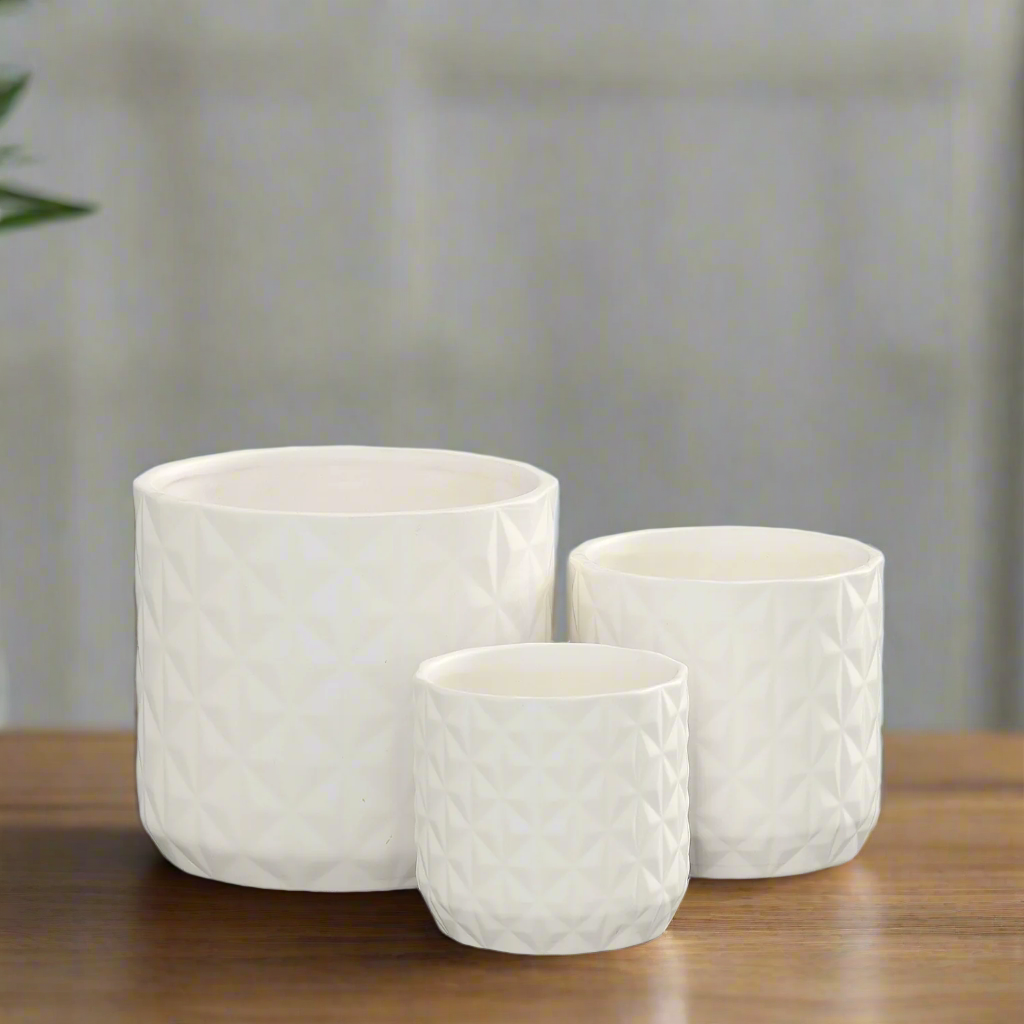 Nelly Diamond Pattern Ceramic Pot (Set of 3)