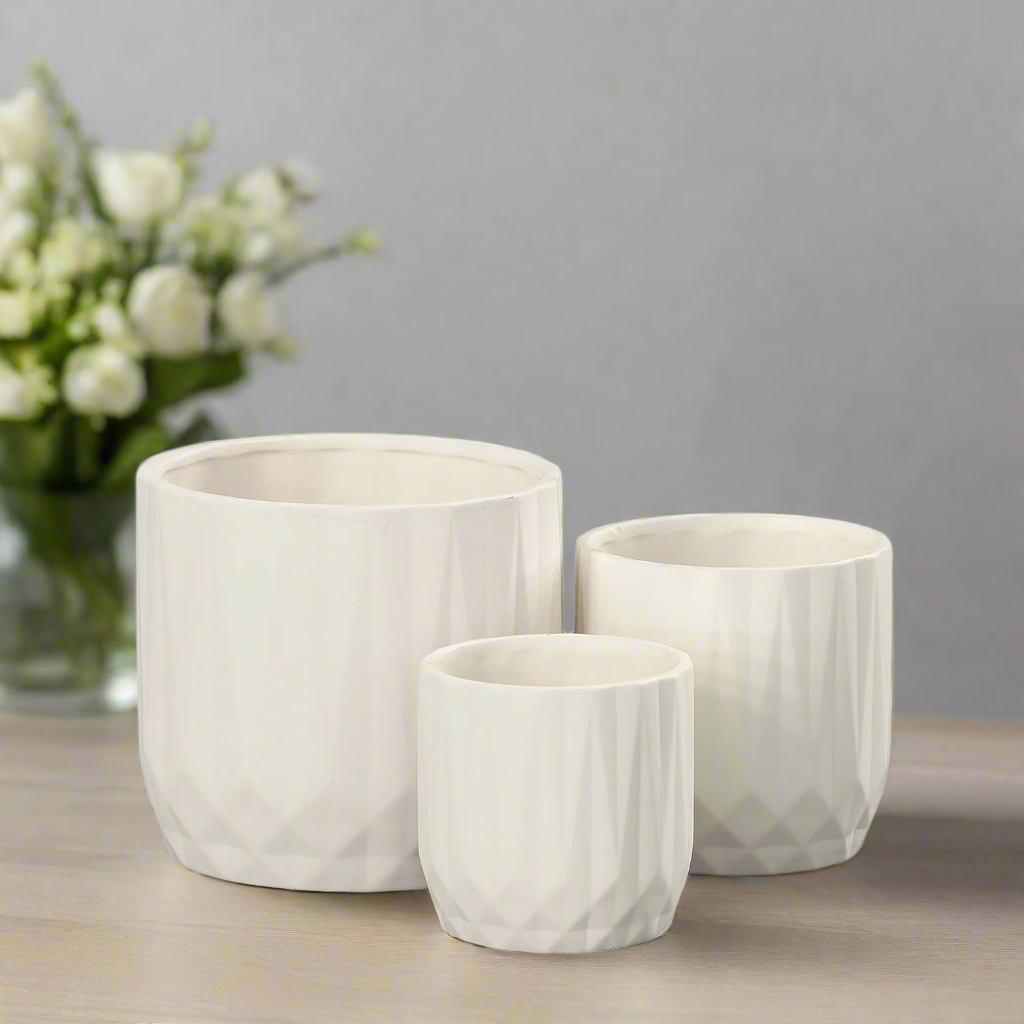 Nelly Diamond Pattern Ceramic Pot (Set of 3)