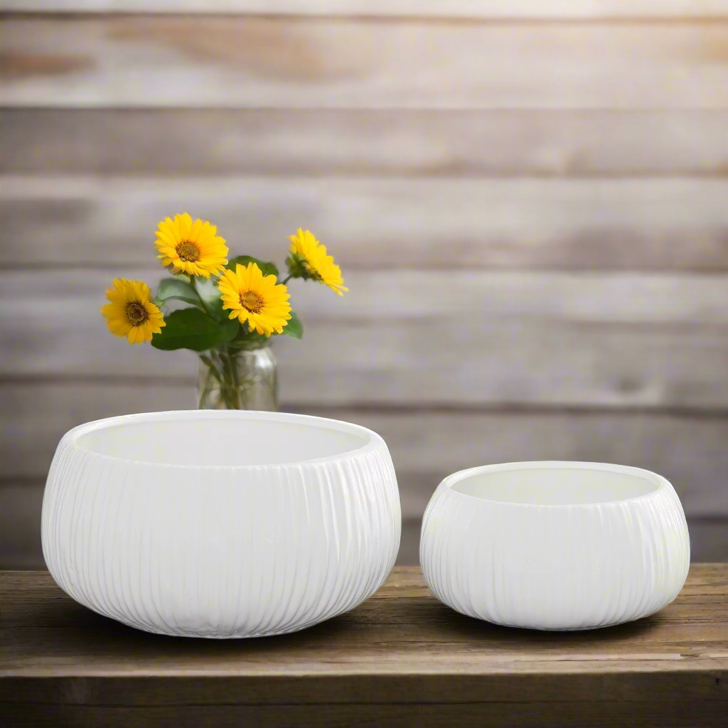 Soliva Ceramic Ribbed Flower Pot Set