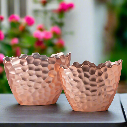 Veylan Rose Gold Oval Ceramic Planter Set (Set of 2)
