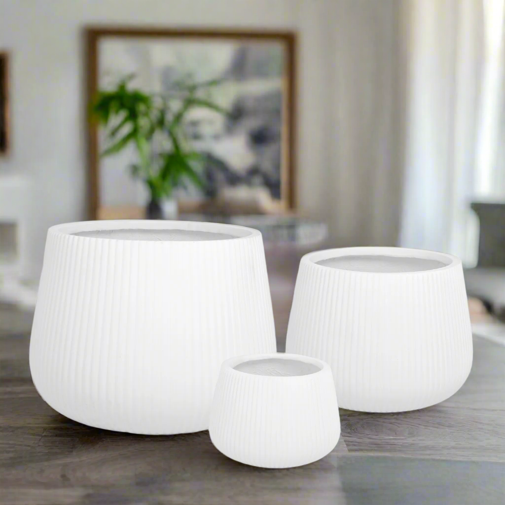Olyssia Wide White Fiberclay Planters (Set of 3)