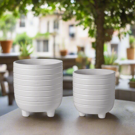 Varenne White Striped Tripod Planter Set (Set of 2)