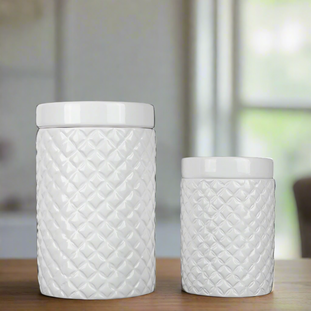 Porsha Ceramic Round Lattice Canister Set (Set of 2)