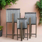 Alden Metal Square Planter Set with Wooden Stands (Set of 3)