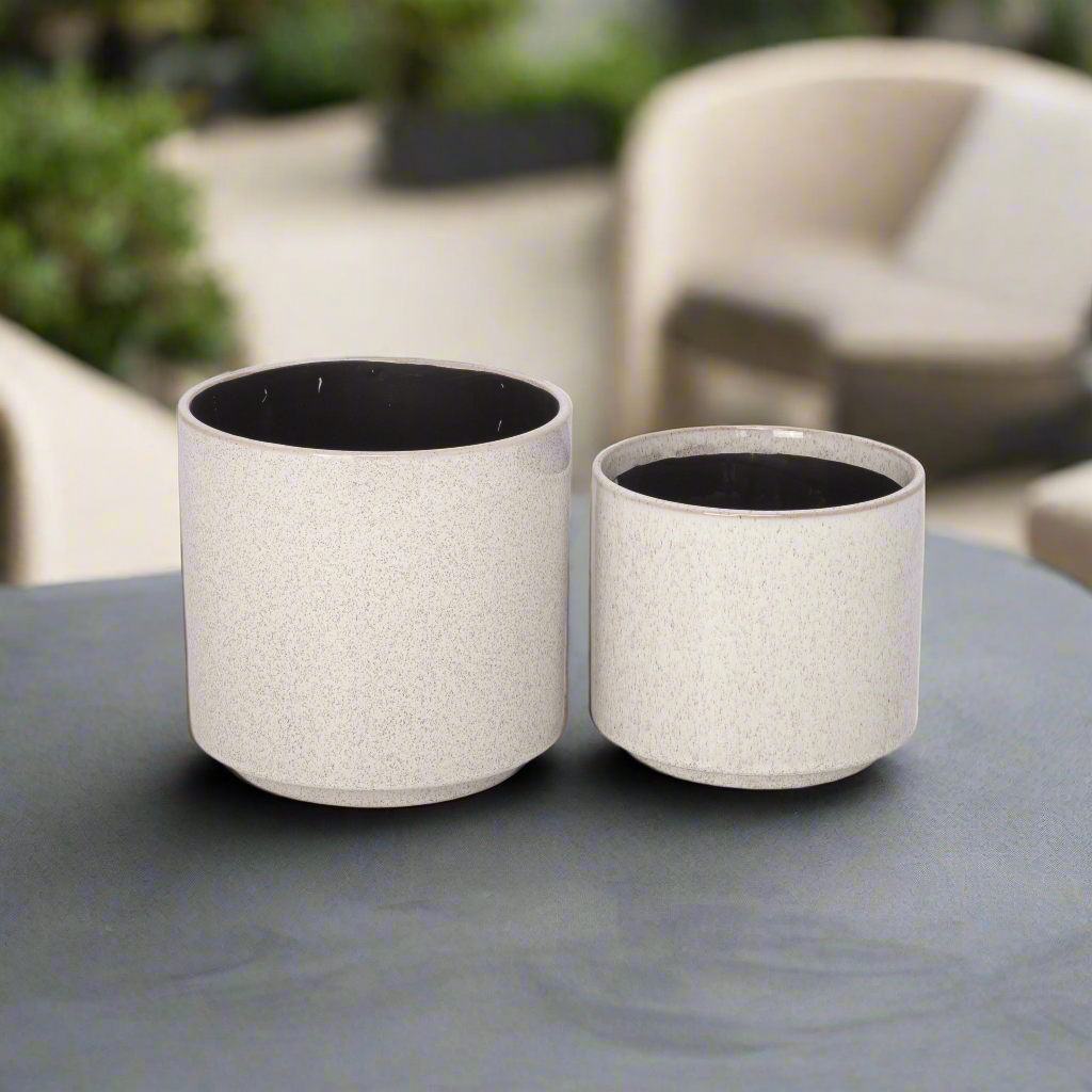 Ceyra White Stoneware Pot Set (Set of 2)