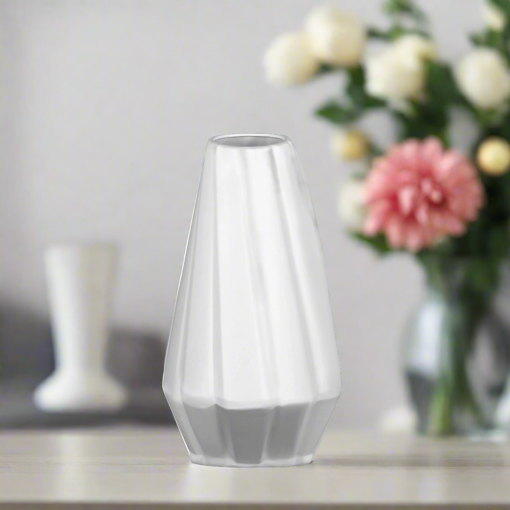 Elizabethe Ceramic Round Vase with Diagonal Ridges