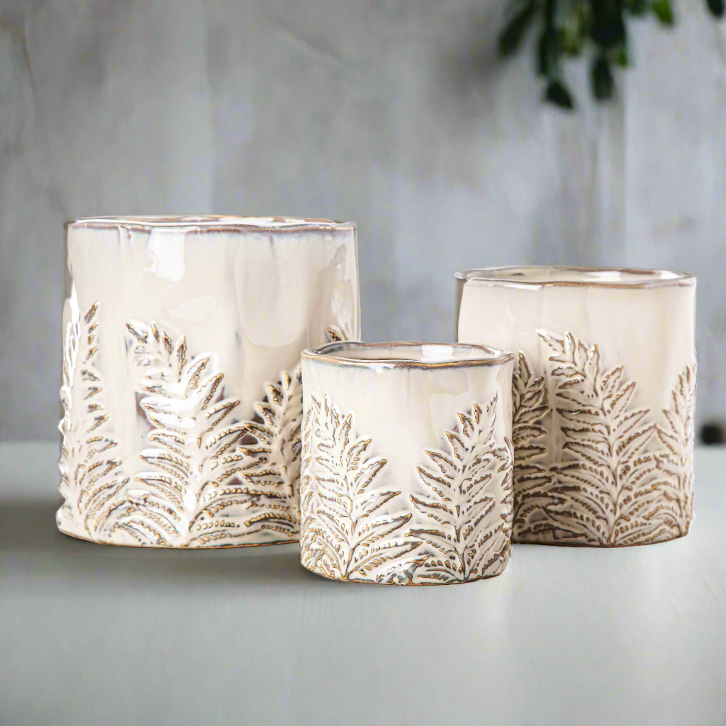 Floris Distressed Ivory Planter Set (Set of 3)
